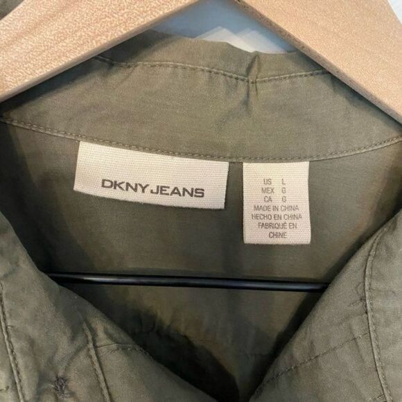 DKNY Jeans Large Army Green Button Down Dress Shirt - Picture 3 of 8